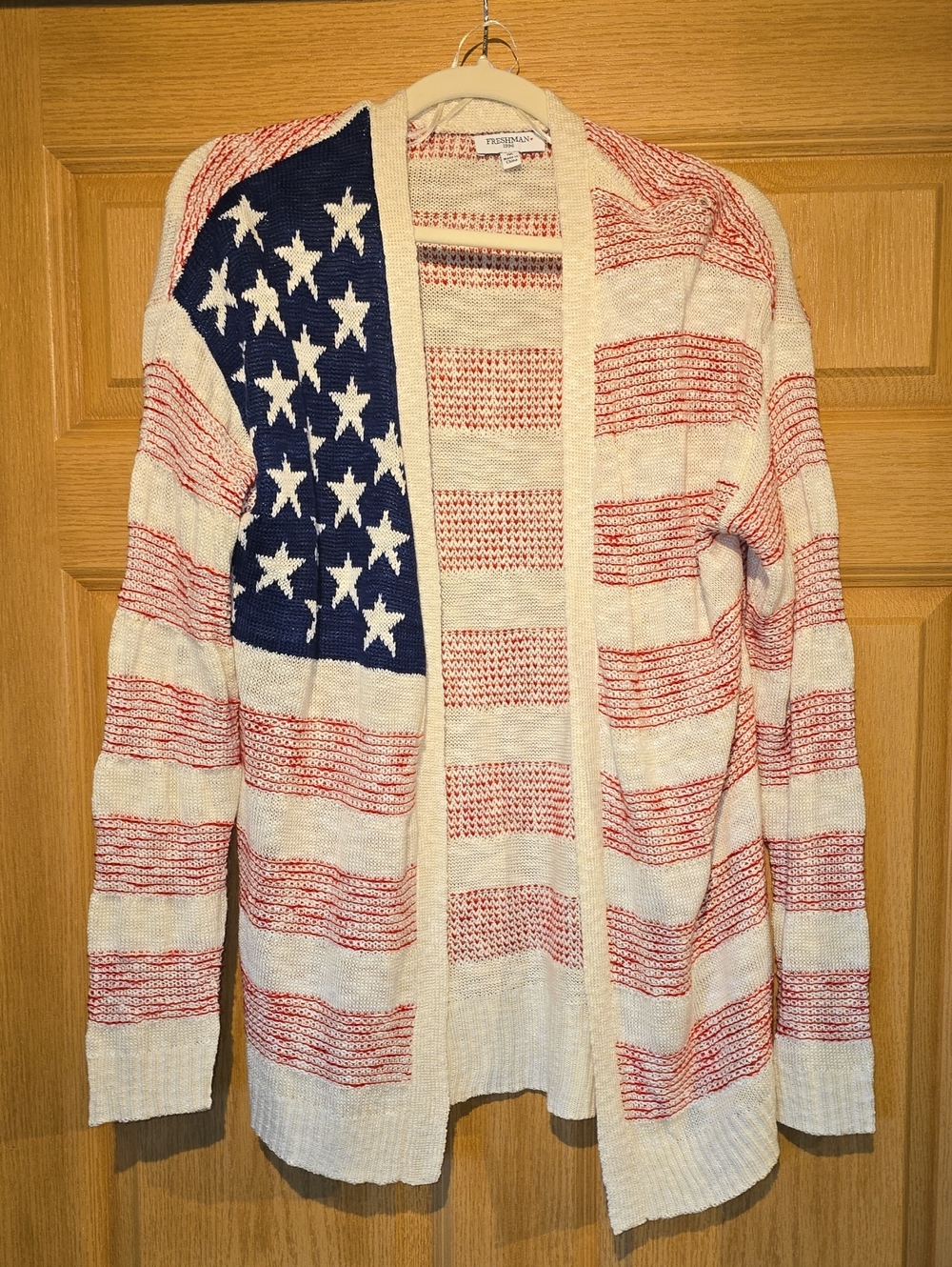 Men's Open-Front Cardigan Sweater - Patriotic Cream, Red & Navy